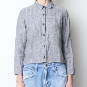 Gray 100% Linen Crop Button Down Shirt 6